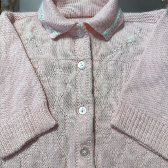 Vintage Baby Girl Pink Knit Cardigan Sweater with Floral Embroidery 6-12 Months - Picture 5 of 5
